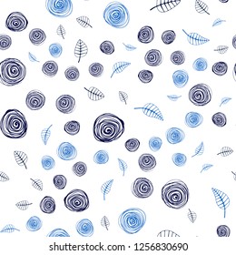 Dark BLUE vector seamless abstract background with leaves and flowers. Abstract illustration with leaves, flowers in doodles style. Texture for window blinds, curtains.