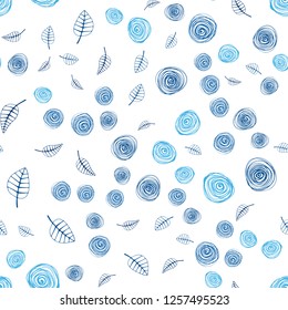 Dark BLUE vector seamless abstract pattern with leaves and flowers. Modern abstract illustration with leaves and flowers. Texture for window blinds, curtains.