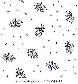 Dark BLUE vector seamless abstract pattern with leaves, branches. Colorful illustration in doodle style with leaves, branches. Template for business cards, websites.