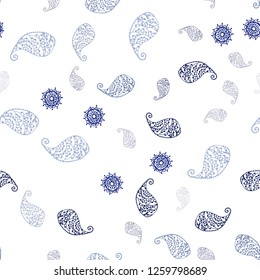 Dark BLUE vector seamless abstract backdrop with leaves and flowers. Doodle illustration of leaves and flowers in Origami style. Design for textile, fabric, wallpapers.
