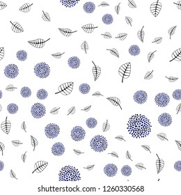 Dark BLUE vector seamless abstract design with leaves, flowers. Colorful illustration in doodle style with leaves, flowers. Pattern for design of window blinds, curtains.