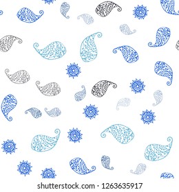 Dark BLUE vector seamless abstract background with leaves and flowers. Colorful illustration in doodle style with leaves, flowers. Pattern for design of fabric, wallpapers.