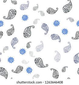 Dark BLUE vector seamless abstract background with leaves and flowers. Modern abstract illustration with leaves and flowers. Design for textile, fabric, wallpapers.