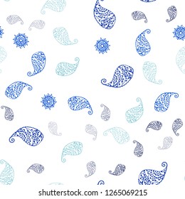 Dark BLUE vector seamless abstract background with leaves and flowers. Colorful abstract illustration with leaves in doodle style. Pattern for trendy fabric, wallpapers.