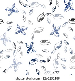 Dark BLUE vector seamless abstract backdrop with leaves. Colorful illustration in doodle style with leaves. Pattern for design of window blinds, curtains.