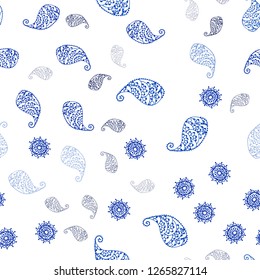Dark BLUE vector seamless abstract backdrop with leaves and flowers. Doodle illustration of leaves and flowers in Origami style. Design for wallpaper, fabric makers.