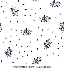 Dark BLUE vector seamless abstract background with leaves, branches. Modern abstract illustration with leaves and branches. Pattern for design of fabric, wallpapers.
