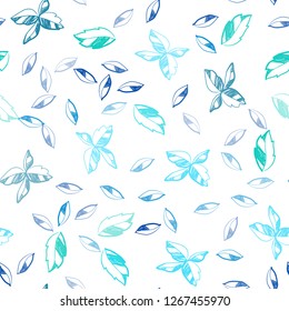 Dark BLUE vector seamless abstract backdrop with leaves. Glitter abstract illustration with doodles and leaves. Design for textile, fabric, wallpapers.