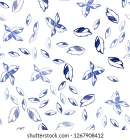 Dark BLUE vector seamless abstract backdrop with leaves. leaves on elegant natural pattern with gradient. Template for business cards, websites.