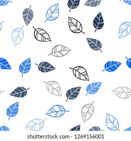 Dark BLUE vector seamless abstract design with leaves. New colorful illustration in doodle style with leaves. Pattern for trendy fabric, wallpapers.