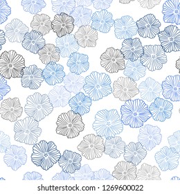 Dark BLUE vector seamless abstract design with flowers. Colorful illustration with flowers in doodle style. Design for textile, fabric, wallpapers.