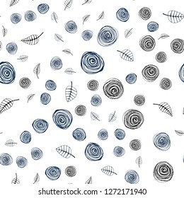 Dark BLUE vector seamless abstract background with leaves and flowers. Leaves, flowers in natural style on white background. Pattern for design of fabric, wallpapers.