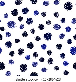 Dark BLUE vector seamless abstract background with leaves. leaves on blurred abstract background with gradient. Template for business cards, websites.