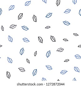 Dark BLUE vector seamless abstract design with leaves. Sketchy doodles with leaves on blurred background. Pattern for trendy fabric, wallpapers.