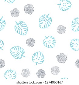 Dark BLUE vector seamless abstract design with flowers, leaves. Illustration with doodles on abstract template. Texture for window blinds, curtains.