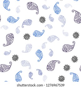 Dark BLUE vector seamless abstract background with leaves and flowers. Sketchy doodles on white background. Pattern for trendy fabric, wallpapers.