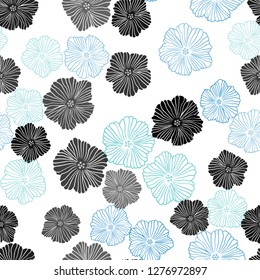 Dark BLUE vector seamless abstract backdrop with flowers. Flowers with gradient on white background. Texture for window blinds, curtains.