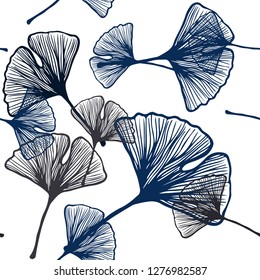 Dark BLUE vector seamless abstract background with leaves. Shining colored illustration with leaves in doodle style. Design for textile, fabric, wallpapers.