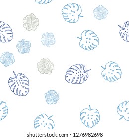 Dark BLUE vector seamless abstract design with flowers, leaves. Doodle illustration of leaves and flowers in Origami style. Texture for window blinds, curtains.