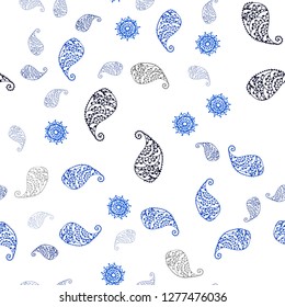 Dark BLUE vector seamless abstract design with leaves and flowers. An elegant bright illustration with leaves and flowers. Texture for window blinds, curtains.