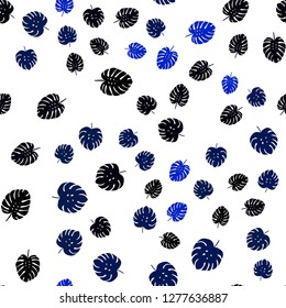 Dark BLUE vector seamless abstract pattern with leaves. Blurred decorative design in Indian style with leaves. Pattern for trendy fabric, wallpapers.