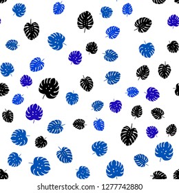 Dark BLUE vector seamless abstract background with leaves. Modern geometrical abstract illustration with leaves. Texture for window blinds, curtains.