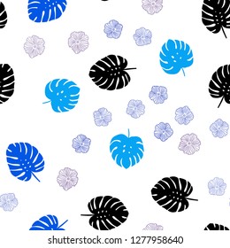 Dark BLUE vector seamless abstract background with flowers, leaves. Abstract illustration with leaves, flowers in doodles style. Template for business cards, websites.