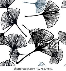 Dark BLUE vector seamless abstract background with leaves. An elegant bright illustration with leaves in Natural style. Pattern for trendy fabric, wallpapers.