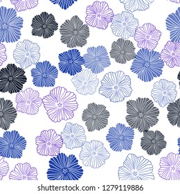 Dark BLUE vector seamless abstract pattern with flowers. Abstract illustration with flowers in doodles style. Template for business cards, websites.