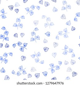 Dark BLUE vector seamless abstract background with leaves. Sketchy doodles with leaves on blurred background. Pattern for design of fabric, wallpapers.