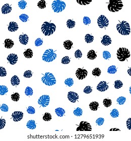 Dark BLUE vector seamless abstract pattern with leaves. Decorative illustration with doodles on abstract template. Design for textile, fabric, wallpapers.