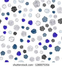 Dark BLUE vector seamless abstract backdrop with leaves, flowers. Shining colored illustration with leaves and flowers. Template for business cards, websites.