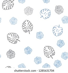 Dark BLUE vector seamless abstract background with flowers, leaves. Colorful abstract illustration with leaves in doodle style. Design for textile, fabric, wallpapers.