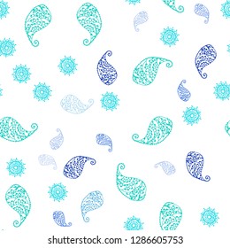 Dark BLUE vector seamless abstract design with leaves and flowers. Brand new colored illustration with leaves and flowers. Design for textile, fabric, wallpapers.
