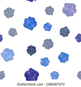 Dark BLUE vector seamless abstract background with flowers. Flowers in natural style on white background. Design for textile, fabric, wallpapers.