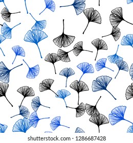 Dark BLUE vector seamless abstract backdrop with leaves. A vague abstract illustration with leaves in doodles style. Design for wallpaper, fabric makers.
