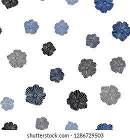 Dark BLUE vector seamless abstract design with flowers. Colorful illustration with flowers in doodle style. Pattern for design of fabric, wallpapers.