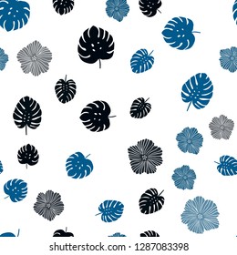 Dark BLUE vector seamless abstract design with flowers, leaves. Doodle illustration of leaves and flowers in Origami style. Pattern for design of fabric, wallpapers.