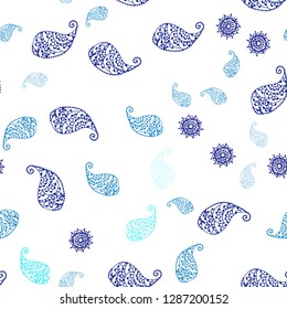Dark BLUE vector seamless abstract pattern with leaves and flowers. Shining colored illustration with leaves and flowers. Pattern for design of fabric, wallpapers.