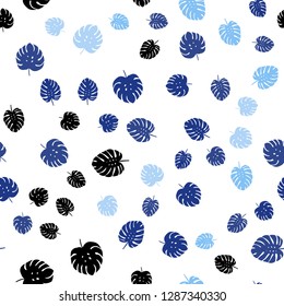 Dark BLUE vector seamless abstract backdrop with leaves. leaves on blurred abstract background with gradient. Template for business cards, websites.