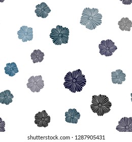 Dark BLUE vector seamless abstract pattern with flowers. Colorful illustration in doodle style with flowers. Template for business cards, websites.