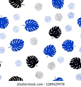 Dark BLUE vector seamless abstract background with flowers, leaves. An elegant bright illustration with leaves and flowers. Pattern for trendy fabric, wallpapers.
