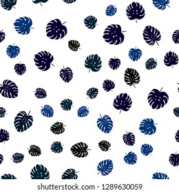 Dark BLUE vector seamless abstract design with leaves. Blurred decorative design in Indian style with leaves. Design for wallpaper, fabric makers.