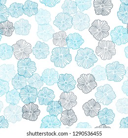 Dark BLUE vector seamless abstract pattern with flowers. Glitter abstract illustration with flowers. Pattern for trendy fabric, wallpapers.