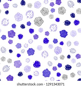 Dark BLUE vector seamless abstract pattern with leaves, flowers. Creative illustration in blurred style with leaves, flowers. Pattern for design of fabric, wallpapers.