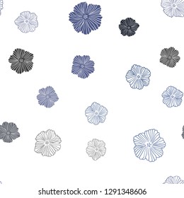 Dark BLUE vector seamless abstract backdrop with flowers. Decorative design of flowers on white background. Pattern for design of fabric, wallpapers.