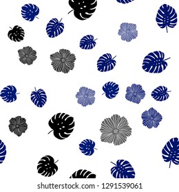 Dark BLUE vector seamless abstract pattern with flowers, leaves. Modern abstract illustration with leaves and flowers. Design for textile, fabric, wallpapers.