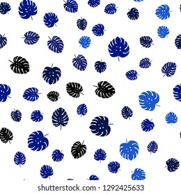 Dark BLUE vector seamless abstract backdrop with leaves. leaves on blurred abstract background with gradient. Texture for window blinds, curtains.