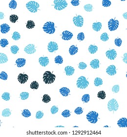 Dark BLUE vector seamless abstract design with leaves. Sketchy doodles with leaves on blurred background. Design for wallpaper, fabric makers.