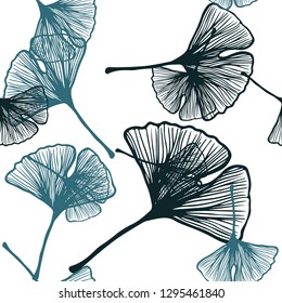 Dark BLUE vector seamless abstract pattern with leaves. Sketchy doodles with leaves on blurred background. Pattern for trendy fabric, wallpapers.